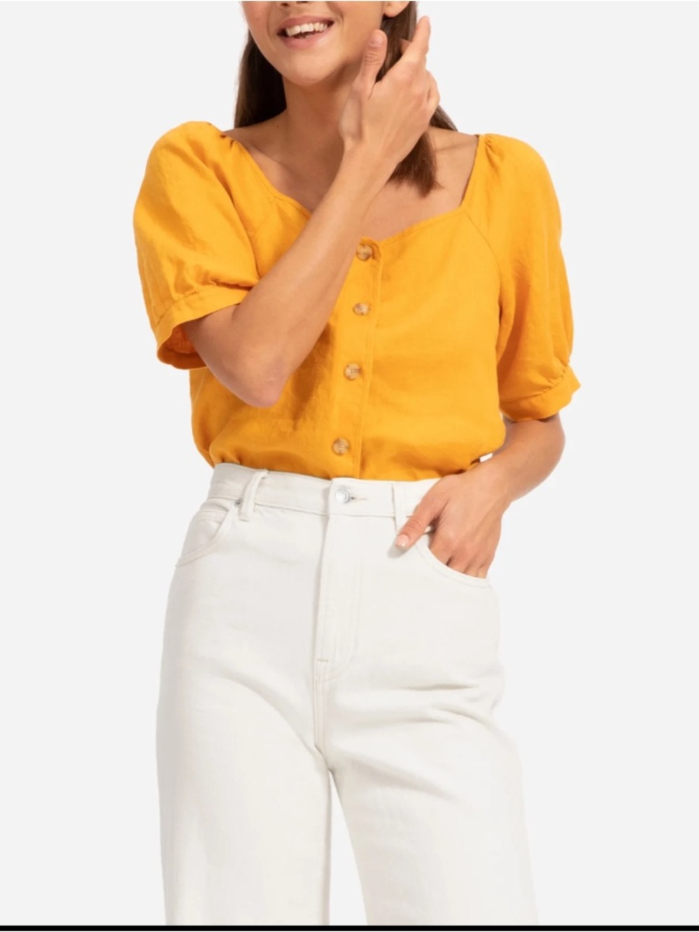 Everlane Linen Marigold Puff Sleeve Top